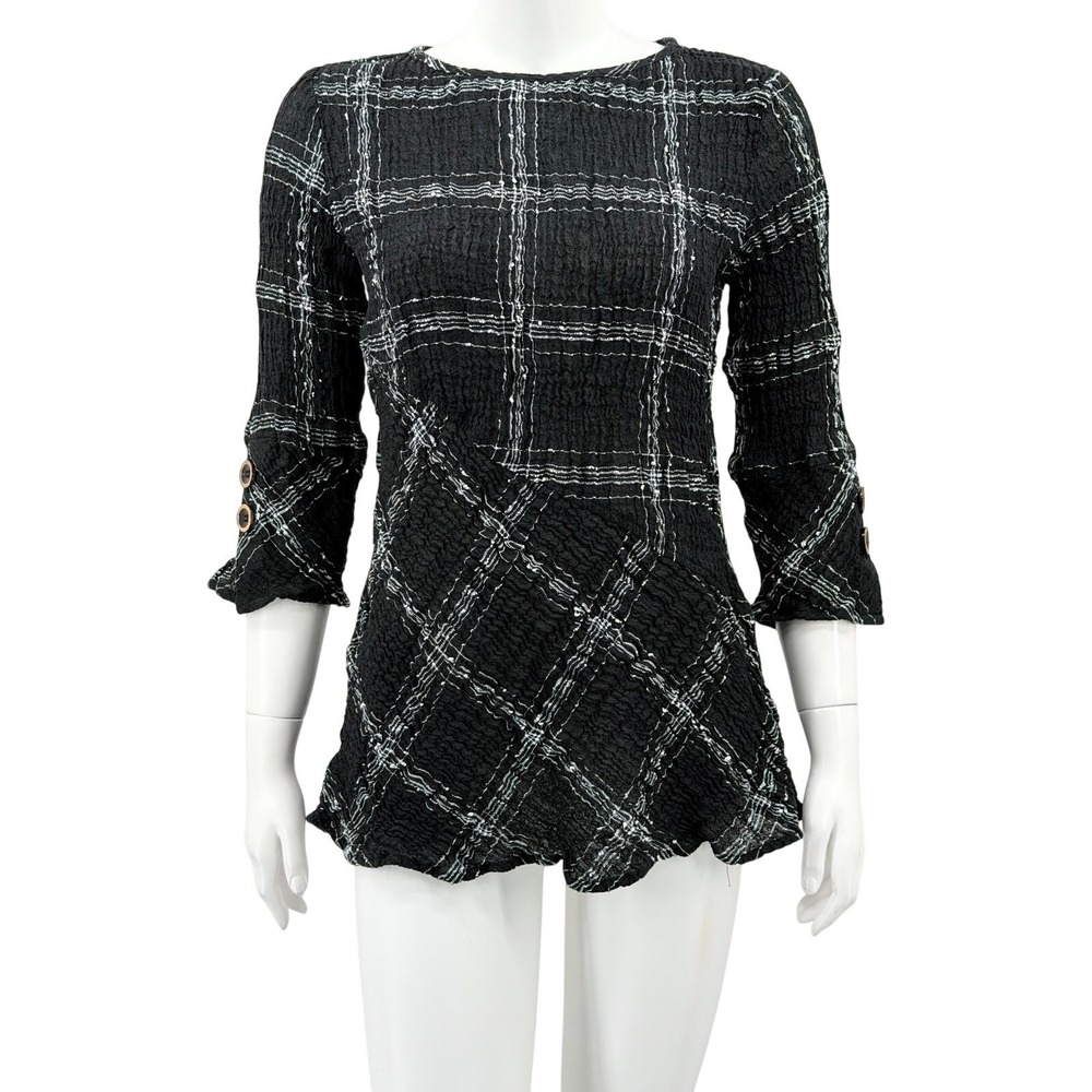 Habitat Top Womens Small‎ Black White Stripe Crinkle Linen Artsy Lagenlook Tunic